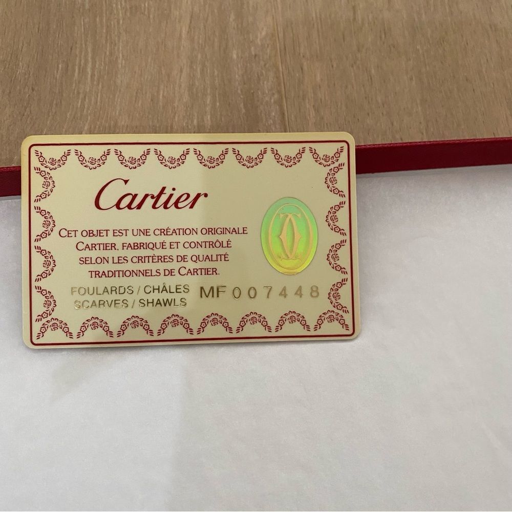 NEW Cartier Paris Red White Silk Crepe Butterflies Moth Square Scarf Shawl - Picture 11 of 12